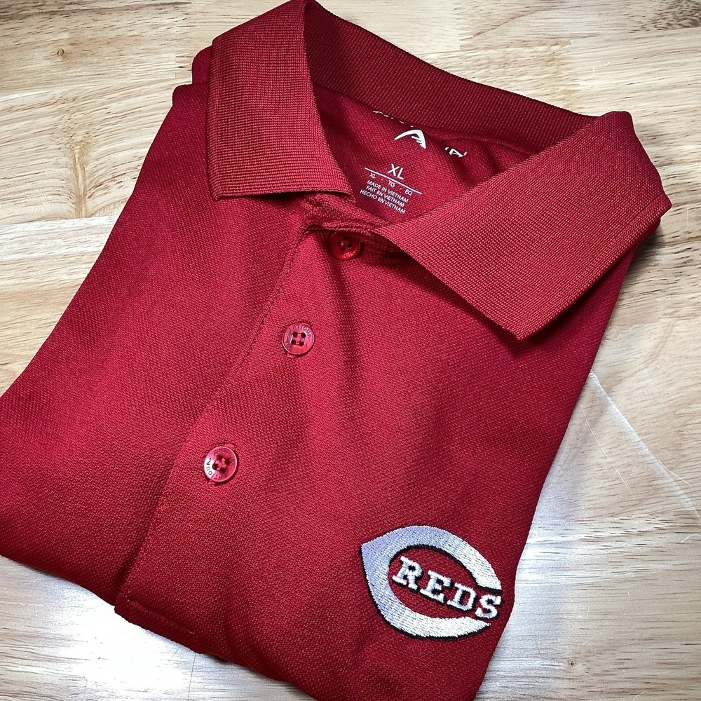 Boys Antigua Cincinnati Reds Baseball Short Sleeved Performance Polo Red XL